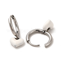 Orecchini a cerchio pendenti a cuore in smalto bianco&nbsp;EJEW-P219-07P