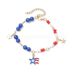 Bracelets de perles rondes et de perles de rocaille en verre en jade jaune teinté naturel pour le jour de l'indépendance&nbsp;BJEW-MZ00180-03
