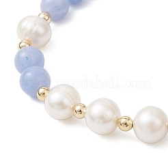 Braccialetti elastici per donna in agata blu tinta naturale e perle d'acqua dolce coltivate con perline rotonde&nbsp;BJEW-JB12706