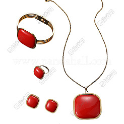 Braccialetti e anelli e orecchini e collane in acciaio inossidabile 304 quadrati e set di collane per donna&nbsp;FS-WG63C6A-01