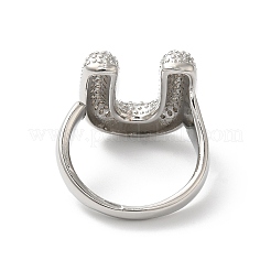 Anello a polsino aperto da donna con lettera in ottone con micro pavé di zirconi trasparenti&nbsp;RJEW-N046-03U-P