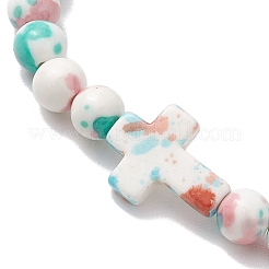 Pulseras elásticas de cuentas de jade blanco sintético para mujeres y hombres&nbsp;BJEW-JB11300-04