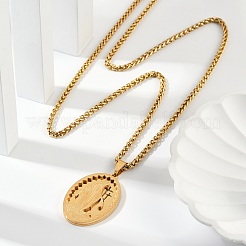 Collane con catena a grano con ciondolo a forma di vergine Maria in acciaio inossidabile 201 per uomo&nbsp;NJEW-S387-09G-05