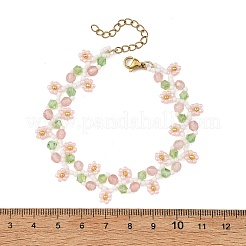 Ensembles de bracelets en perles de rocaille à fleurs et verre quartz cerise pour femmes&nbsp;BJEW-MZ00350-02
