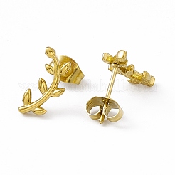 Pendientes pequeños con forma de rama de hoja en acero inoxidable 304 con revestimiento al vacío de PVD para mujer&nbsp;X-EJEW-P212-11G