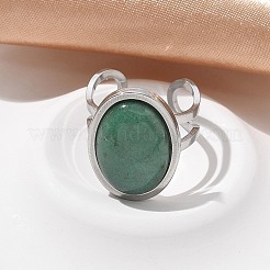 Bagues ovales en aventurine verte naturelle&nbsp;RJEW-M062-02P-17