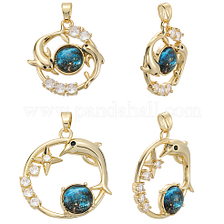 6 pz 2 stili ottone micro pavé zirconia cubica trasparente con pendenti in vetro&nbsp;KK-BBC0019-04