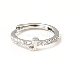Anillo ajustable con letra inicial de circonita cúbica transparente&nbsp;RJEW-C052-01P-J