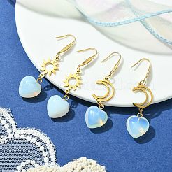 2 paio di orecchini pendenti a forma di cuore in opalite a 2 stili&nbsp;EJEW-JE05463