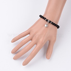 Bracelets à breloques extensibles en pierre de lave naturelle&nbsp;BJEW-JB02095-02