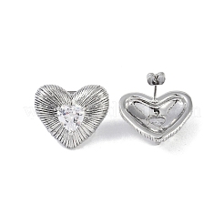 Herz-Ohrstecker aus 304 Edelstahl mit klarem Zirkonia für Damen&nbsp;EJEW-Z047-05P-02