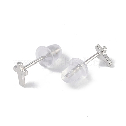 Anlaufgeschützte rhodinierte Ohrstecker aus Feinsilber mit Kreuz 999 für Damen&nbsp;EJEW-S215-23P