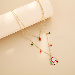 Doppellagige Halsketten aus Emaille-Legierung mit Weihnachtsmann-Anhänger und Doppelkegel-Glas für Damen&nbsp;FS-WGBB294-01