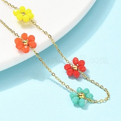 Cavigliere con catena a forma di fiore di margherita in acciaio inossidabile 304 e pietra sintetica per donna&nbsp;AJEW-B031-01G-03