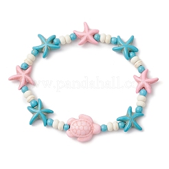 Synthetischen türkisfarbenen Perlen Armbänder dehnen&nbsp;BJEW-JB12019-01