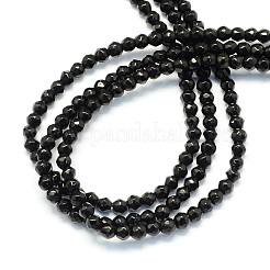 Facettierte runde natürliche schwarze Onyxperlenstränge&nbsp;G-S136-4mm