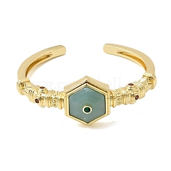 Bracciali rigidi da donna esagonali in ottone con labradorite naturale e zirconi cubici incastonati a pavé.&nbsp;BJEW-Z172-01G-08