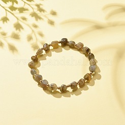 Bracciale elasticizzato con perline tonde in labradorite naturale&nbsp;BJEW-JB08197-06