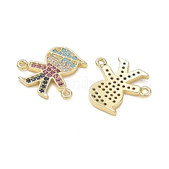 Breloques connecteurs en laiton serties de micro-pavés de zirconiums cubiques colorés pour la création de bijoux&nbsp;CU-CBAAA59-01G-02