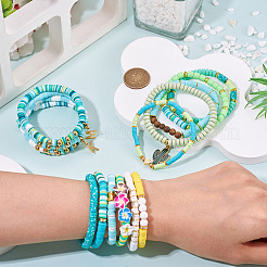15 Stück Polymer Clay Heishi Perlen Stretch-Armband-Sets&nbsp;BJEW-TA00679
