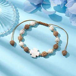 8 mm runde geflochtene Perlenarmbänder aus synthetischem Magnesit und Rudraksha&nbsp;BJEW-JB10346
