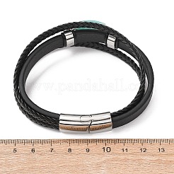 Bracelets multi-rangs en pierres précieuses naturelles et cuir microfibre tressé pour femmes et hommes&nbsp;GG-CBAEA55-01