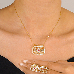 Messing-Sets mit Mikropavé-Zirkonia-Anhänger und rechteckigen Ohrringen für Damen&nbsp;KP4563