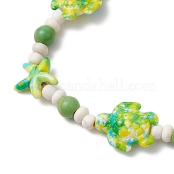 Pulseras elásticas de cuentas sintéticas teñidas en turquesa con forma de estrella de mar y tortuga para mujer&nbsp;BJEW-JB11920-02