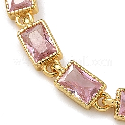 Pulseras de cadena de eslabones con circonita cúbica pavé de latón rectangular para mujer&nbsp;BJEW-P385-05G-03