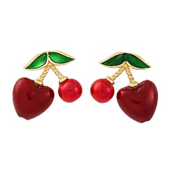 Boucles d'oreilles à tige en laiton cerise et perles en plastique ABS&nbsp;EJEW-U062-04A-G
