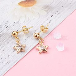 Orecchini pendenti a stella in ottone con micro pavé di zirconi chiari&nbsp;EJEW-JE04498-03