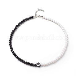 Collier de perles rondes en argile polymère yin yang et acrylique et bracelet extensible&nbsp;SJEW-JS01243