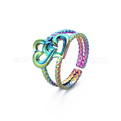 Anello polsino a forma di cuore intrecciato in acciaio inossidabile 304 color arcobaleno&nbsp;LS-RJEW-N038-043M