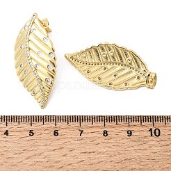 Boucles d'oreilles puces en laiton et zircon cubique transparent en forme de feuille pour femmes&nbsp;EJEW-A162-05G