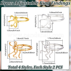 8 Stück 4 Stile verstellbare Messing-Ringbeschläge&nbsp;KK-NB0004-36