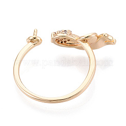 Impostazioni per anello a polsino con micro pavé di zirconi cubici trasparenti in ottone a forma di pesce&nbsp;KK-T076-52G
