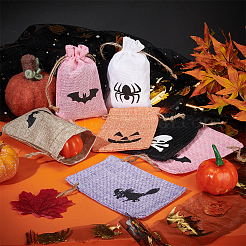 24 Stück 6 Farben Halloween Sackleinen Verpackungsbeutel Kordelzugbeutel&nbsp;ABAG-BC0001-49