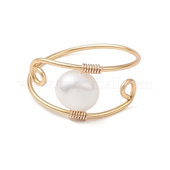 Fingerringe aus Kupferdraht und Naturperlen&nbsp;RJEW-JR00977