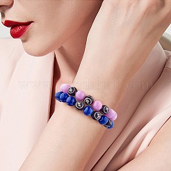 Mittelgroßes Orchideenarmband aus natürlicher gelber Jade mit runden Perlen&nbsp;BJEW-SW00077-04