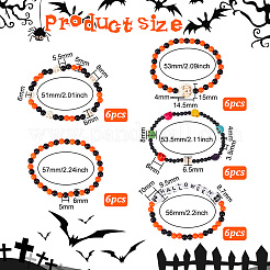 30 Stück 5 Stile synthetischer türkisfarbener Totenkopf & Acrylperlen Stretch-Armbänder-Set&nbsp;BJEW-BC0001-06
