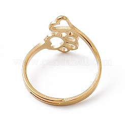Ionenplattierung (IP) 201 Edelstahl Herz & Hundepfotenabdruck verstellbarer Ring für Frauen&nbsp;RJEW-K238-09G