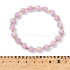 Pulseras elásticas de kunzita natural y cuentas de latón para mujer&nbsp;BJEW-JB14002