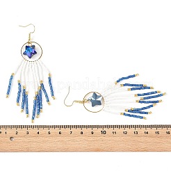 Pendientes colgantes con borlas y cuentas de vidrio estrellado&nbsp;EJEW-MZ00777