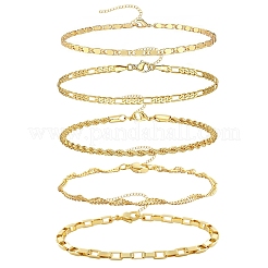 5 bracelet à chaîne en laiton de 5 styles pour femmes&nbsp;BJEW-D357-02G
