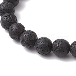 Braccialetti elastici con perle rotonde di lava naturale e conchiglie&nbsp;BJEW-JB11826-01