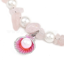 4 pièce 4 styles breloque en forme de coquillage en alliage émaillé perle de coquillage ronde blanche et quartz rose naturel et fleur amazonite et aigue-marine teinte et bracelets de cheville en perles d'améthyste&nbsp;AJEW-AN00734