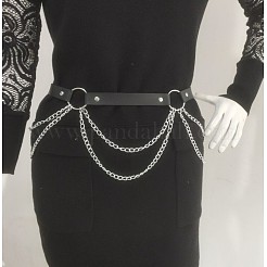 Punk-Stil Legierung mehrlagige Kette PU-Leder Kettengürtel für Frauen&nbsp;FS-WGAE447-01