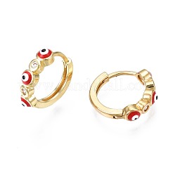Boucles d'oreilles créoles huggie mauvais œil avec oxyde de zirconium transparent et émail&nbsp;EJEW-N015-18B