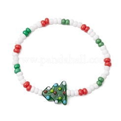 Bracelets extensibles de Noël en perles de verre et perles de verre artisanales pour femmes&nbsp;BJEW-MZ00197-02