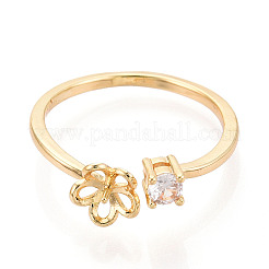 Blume Messing Micro Pave Zirkonia Cup Peg Ring Einstellungen&nbsp;X-KK-N274-15G